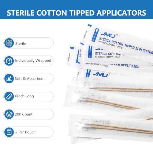 JMU 6 Inch Sterile Cotton Tipped Applicators, 2000 Count Long Cotton Swabs, Wood Shaft Medical Swabs, 10 Boxes