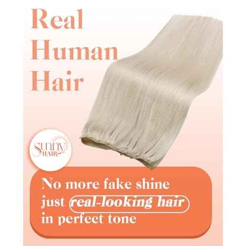 Sunny Hair Micro Weft Hair Extensions Human Hair Blonde Beaded Weft Human Hair Extensions Platinum Blonde Hair Extensions Beaded Wefts Human Hair Sew in Extensions Long Straight Hair 22inch 50g
