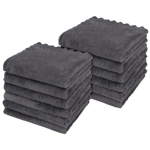 Orighty Ultra Soft Washcloths 12 Pack, Premium Microfiber Towel Sets 12 x 12 inches, Absorbent and Quick Drying Coral Velvet Washcloth, Multi-Purpose Wash Cloths for Bathroom, Hotel, and Gym (Grey)