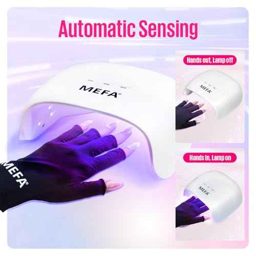 MEFA UV Nail Lamp with UV Gloves, 72W Light for Gel Nails with 21pcs Lamp Beads, 3 Times Dryer for Nail Polish Fast Curing, Professional UPF99+ Gloves for Gel Manicures Gifts for Women
