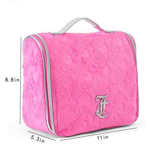 Juicy Couture Pink Makeup Bag Cosmetics Organizer Travel Essentials Hanging Hook Heart Velour
