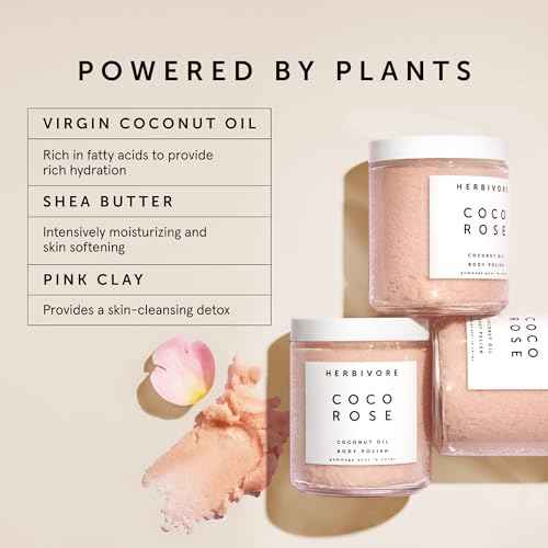 HERBIVORE Coco Rose Coconut Oil Body Polish | Exfoliating Body Scrub with Shea Butter | Smooths & Softens Skin, Plant-Based, Vegan, for All Skin Types