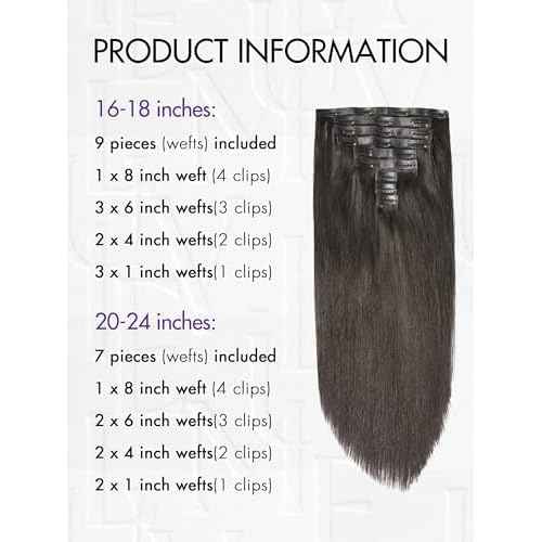 LUVME HAIR Hair Extensions Real Human Hair Fullness with 1 Pack 135g Silky Straight Clip in Hair Extensions 9pcs 20clips 18 inch Hair