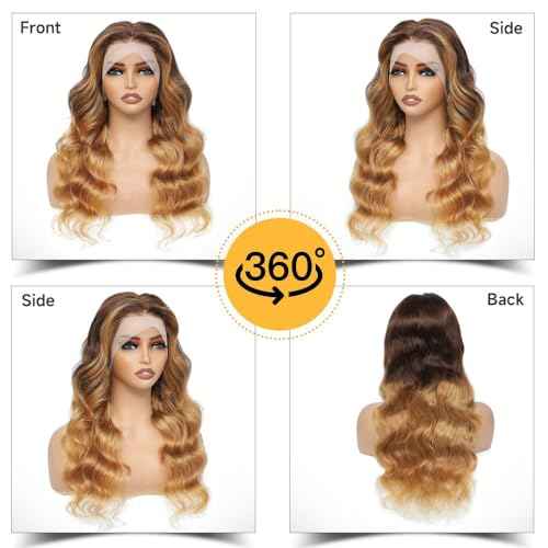 SUPER STYLE 30 Inch Honey Blonde Ombre 4/27 Lace Front Wigs Human Hair Body Wave Ombre Color 13x4 Lace Frontal Glueless Wigs Pre Plucked Bleached Knots for Black Women