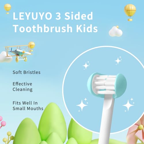 LEYUYO 3 Sided Toothbrush Kids, Soft Bristles Toddler Toothbrush, Boys Girls Toothbrush, Autism Training Toothbrush, 360° Oral Teeth Cleaning