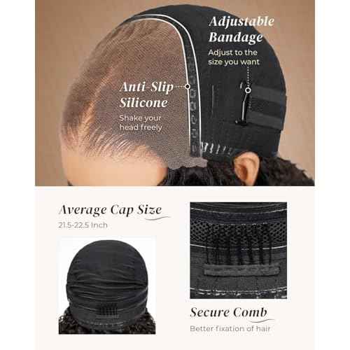 Arabella 5x6 Glueless Wigs Human Hair Kinky Curly Lace Front Wigs Human Hair Pre Plucked Pre Cut 230% Density Wear and Go Curly Wig No Glue Natural Color 16inch