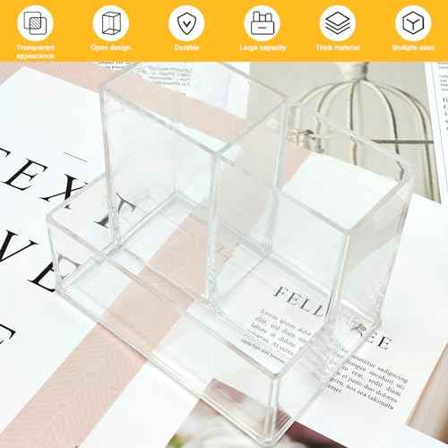 Clear Acrylic Makeup Brush Organizer,Multi-Purpose Cosmetic Brushes Storage Holder with 3 Slots,Pencil Pen Holder for Desk,Desk Organizer and Accessories for Vanity