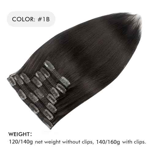 Sixstarhair Clip In Hair Extensions Remy Human Hair Off Black extensions Clip In Extensions 140g Per Pack Hair Extensions for Full Head 7 Pieces [Color 1B Off Black 16inch]