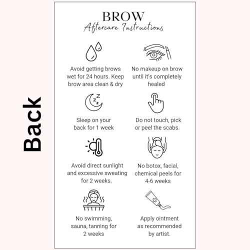 PMU Permanent Makeup Eyebrow Aftercare Card | 50 packk 2 x 3.5 Inch business card size | Tattoo Aftercare for Brow Microblading Ombre and Lip Blush