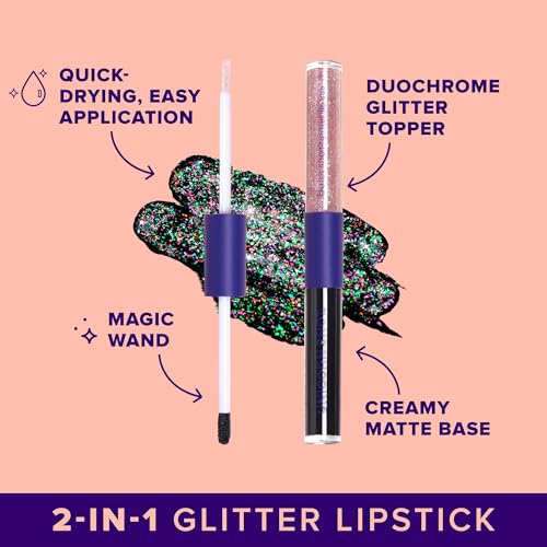 UNICORN SNOT Quiet Riot¢â Glitter Lip Duo | 2-in-1 Set: Matte Lipstick & Plastic-Free Glitter | Christmas Gift, Holiday Stocking Stuffer & Christmas Makeup | 0.15oz Black Lipstick & 0.16oz Gloss, Chasm