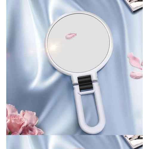 1X 5X Handheld Mirror with Handle for Travel£¬ Magnifying Mirror, Magnification, Rotation Adjustable Handle, Double Sided Folding, Mirror for Women for Eyes Makeup Travel Shaving (White)