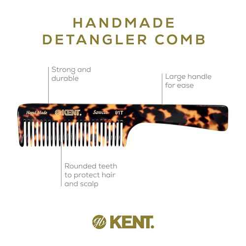 Kent 91T TY Detangler Combs for Women Wide Tooth Hair Comb for Curly and Wavy Hair, Wide Tooth Combs and Wet Hair Comb, Large Handle Shower Comb for Effective Detangling