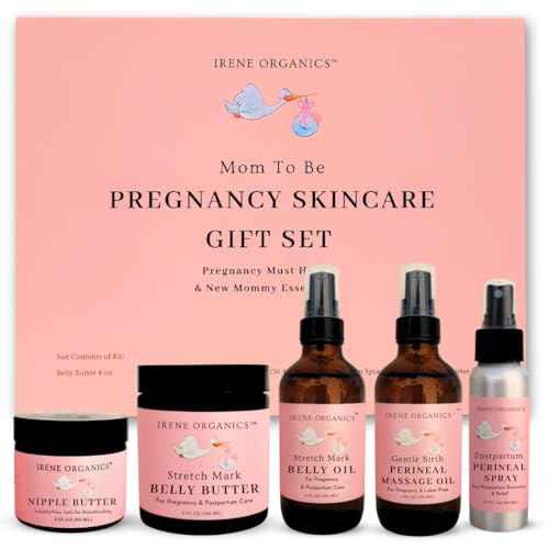 Irene Organics Belly Bundle ? 5 Piece Pregnancy Skincare Gift Set with Organic Belly Butter & Natural Body Oil for Stretch Marks (5 piece set)