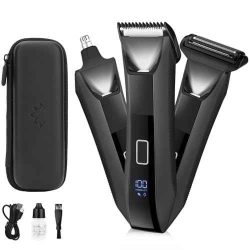 Beatslm Body Trimmer for Men, Groin & Body Hair Trimmer, Ball Foil Shaver, Nose Hair Clippers, 3 in 1 Men's Waterproof Wet/Dry Groomer with Travel Case &Travel Lock, LED Display, Black