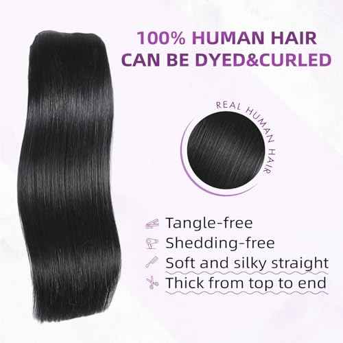 Clip in Hair Extensions Real Human Hair,100% Brazilian Remy Human Hair Extensions for Women,1B Natural Black 8pcs Per Set with Double Weft,26inch 130g,Straight