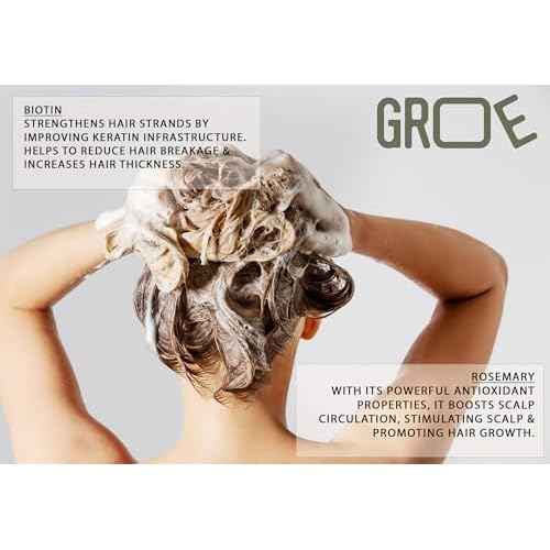 GROE ROSEMARY Anti-Thinning Biotin Hair Growth Shampoo (16.6oz) Natural & Vegan, Sulfate-Free, CLINICALLY TESTED Effective Results, Women & Men