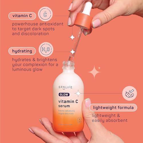 Spa Life Face Serum: GLOW Vitamin C & Radiating Daily Serum 100 ml (3.7 oz) - Targets Dark Spots, Fine Lines, Uneven Tone & Signs of Aging, Firming, Plumping & Radiance Boosting