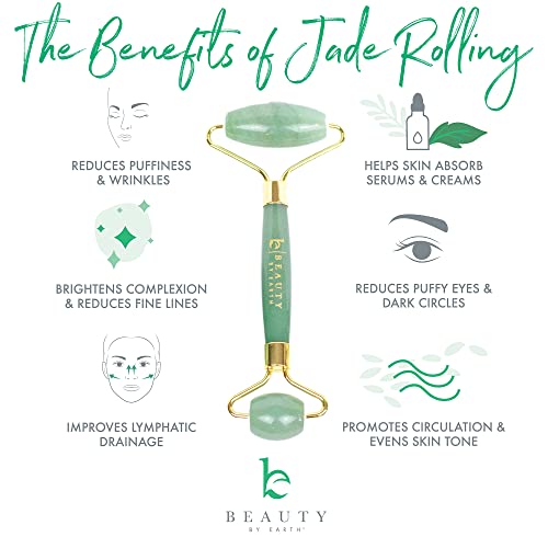 Beauty by Earth Jade Roller for Face - Face Massager Skin Care Tools with Small Eye Roller for Puffy Eyes, Face Care to Reduce Puffy Eyes, Facial Roller Self Care Gifts for Women