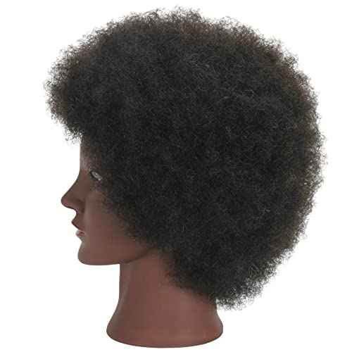 RIHANNAHAIR Kinky Curly Real 100% Human Hair Mannequin Head with Stand for Hairdresser Practice Manikin Cosmetology Training Doll Head Braiding Styling Updos Bleaching Dyeing Cutting Curling Coloring