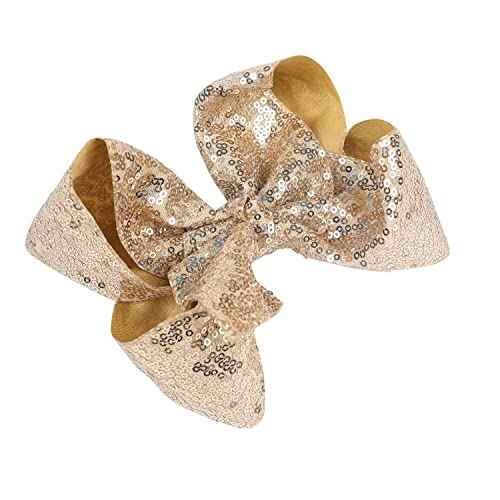 Hair Accessories: 8 Inch Large Sequin Bows and Alligator Clips for Women, Teens, and Girls (Gold)