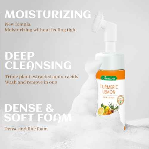2 Pack Turmeric Lemon Face Wash with Brush, Vitamin C Foaming Facial Cleanser, Turmeric Soap Lemon Soap Deep Clean with Coconut Oil, Foaming Facial Cleanser for All Skin, 150g/5.07 FL Oz x2