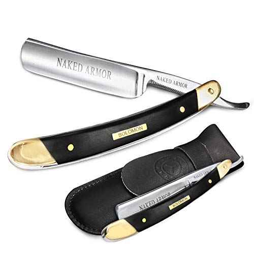 Naked Armor Solomon Straight Razor - Shave Ready Japanese Steel Straight Razors for Men with Algum Wood Scale, Case Included, Close Shave, Black