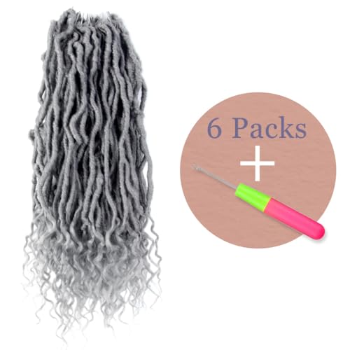 BOHOBABE Faux Locs Crochet Hair 14 Inch, Grey Boho Soft Crochet Locs with Curly Ends, Short Bohemian Goddess Locs Crochet Braids for Black Women (6 Packs, Gray)