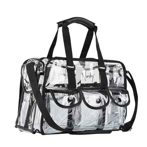 Nanshy Professional Makeup Artist Kit Bag - Clear Makeup Artist Travel Case with 8+ Pockets & Strong Handles - Extra Large Professional Makeup Case Organizer - 15.7x11x8 In