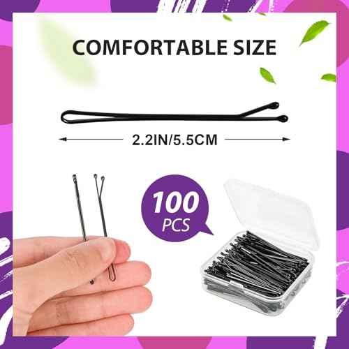 2.2 Inch Black Hair Bobby Pins Metal Clips Flat Straight Ball Tips Non-slip Decorative Long Short Women Girls Nickel Free Hairdressing Wedding Accessories with Case 100 PCS