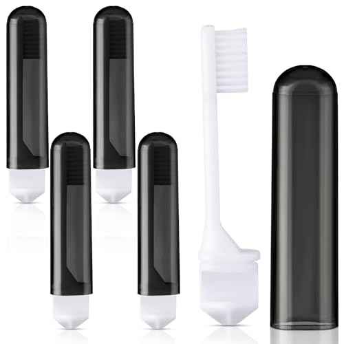 Patelai 4 Pieces Travel Toothbrush Set, Soft Bristle Mini Foldable Tooth Brush with Case, Individually Wrapped Small Portable Travel Size Toiletries Stuff for Camping (Black)