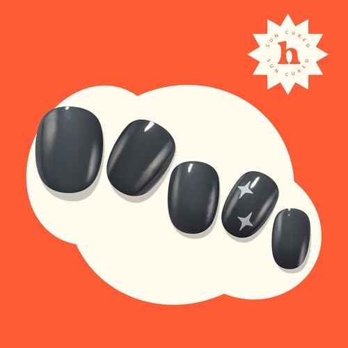 Heyhae Semi Cured Gel Nail Strips | No LED Lamp Needed | Fall, Gray, Solid | Easy Apply & Remove, Salon Quality | Includes 28 Strips, 1 Prep Pads, Nail File & Wooden stick - Hey, Dove me Crazy