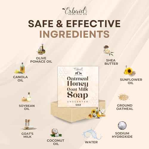 Oatmeal Soap ? Natural Oatmeal & Honey Goat Milk Bar ? Face & Body Wash for Eczema, Psoriasis, Dry, Itchy, Sensitive Skin Relief ? Unscented Soap Great for Kids, Babies ? Handcrafted, Made in USA