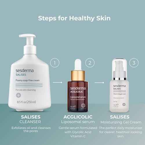 Sesderma SALISES Moisturizing Gel Cream, Acne Treatment for Oily & Combination Skin, Control Breakouts & Hydrate, 1.7 fl oz