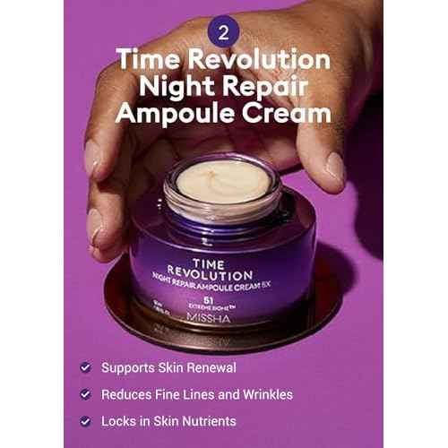 MISSHA Time Revolution Night Repair 5X Gift Set Night Repair Ampoule and Cream 5X, The First Essence 5X for Youthful, Glass Skin, Korean Skin Care