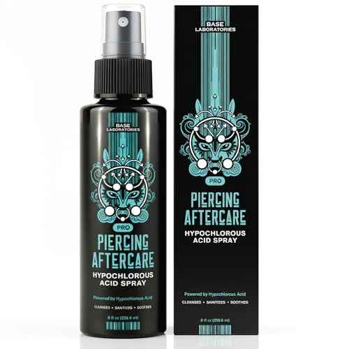 BASE LABORATORIES Piercing Aftercare Hypochlorous Acid Spray PRO - 8 OZ | Ear Piercing Cleaner | Saline Solution Piercing Aftercare - Saline Spray for Piercings, Bumps & Keloids | Ear, Nose, Belly