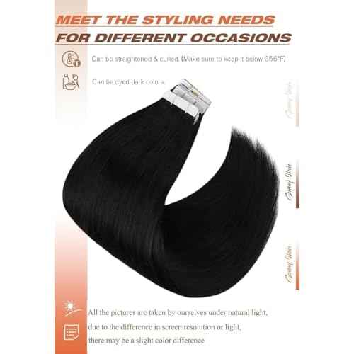 Sunny Hair Tape in Hair Extensions Human Hair 28inch Hair Extensions Real Human Hair Tape in Extensions for Women Jet Black Invisible Remy Hair Natural Straight Skin Weft Double Sided Tapes 20Pcs 50g