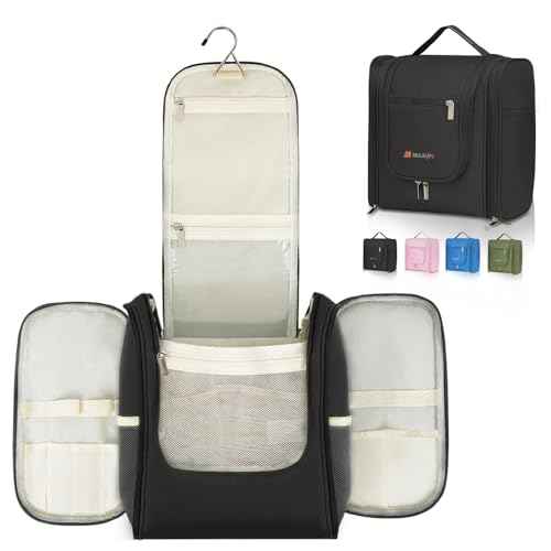 MULISOFT Travel Toiletry Bag for Women & Man, Extra Large Toiletry Bag, Portable Hanging Toiletries Bag, Water Resistant Dopp Kit for Toiletries, Cosmetics, Big Comparment Travel Makeup Bag, Black