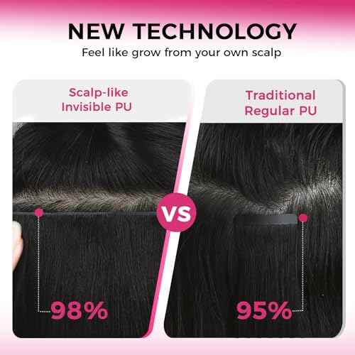 Lashey Invisi Edge Clip in Hair Extensions 14 Inch 110g 7pcs Injected Seamless PU Clip in Hair Extensions Virgin Human Hair, Natural Black Yaki Straight Hair