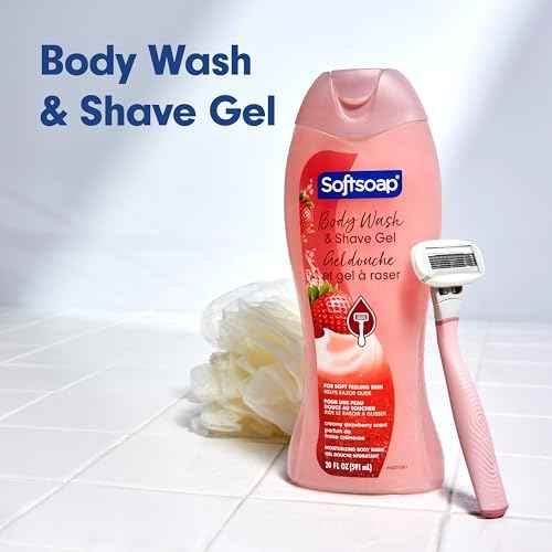 Softsoap Moisturizing Body Wash and Shave Gel, Creamy Strawberry Scent, 20 fl oz Bottle (Pack of 4)