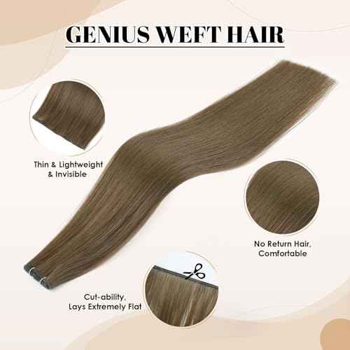 ABH AMAZINGBEAUTY HAIR Genius Weft Hair Extensions Human Hair Sew in Hair Extensions Real Human Hair Weft Extensions Straight Sew in Human Hair Extensions 50G, Walnut Brown #3, 18 Inch