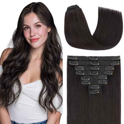 Elailite Clip in Hair Extensions Real Human Hair Double Weft Thick 8pcs Weft Natural Black 18 Inch 140g Remy Hairpieces Balayage Full Head Straight for Women