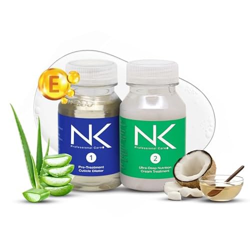NK Hair Straightening Treatment with Keratin - 2-Step Nourishing, Reconstructing and Smoothing Formula for All Hair Types, 60ml (4oz)