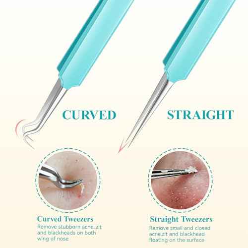 MORGLES Blackhead Remover and Pimple Popper Tool Kit, 10 Pcs Professional Acne Extractor Kit, Ingrown Hair Tweezers with Leather Travel Case for Face and Eyebrow Grooming