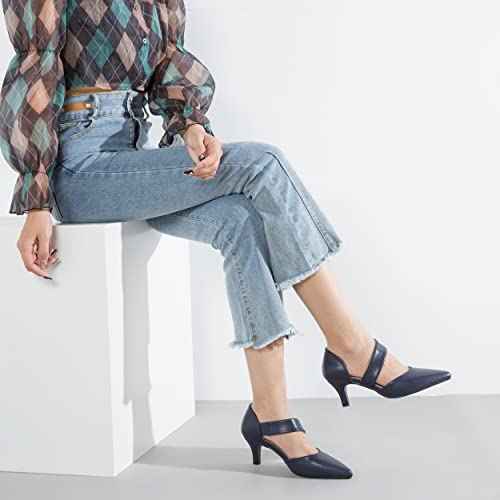 Women's Closed Pointed Toe Heels Strap D'Orsay Kitten Heel Slip On Dressy Pumps