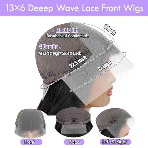 20 Inch Deep Wave Lace Front Wigs Human Hair 13x6 HD Lace Front Wigs Human Hair Deep Wave Wig Glueless Wigs Pre Plucked Deep Curly Wig for Women