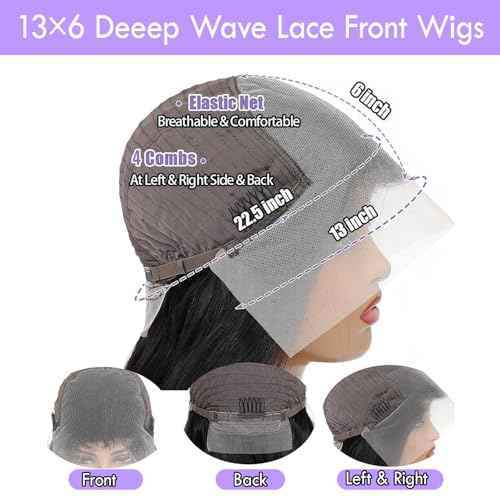 Deep Wave Lace Front Wigs Human Hair 200 Density 13x6 HD Lace Front Wigs Deep Wave Wig with Baby Hair Deep Curly Wig for Women 22 Inch