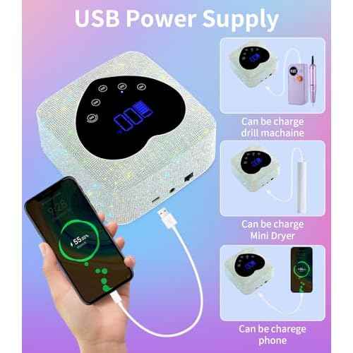 Cordless UV Nail Lamp for Gel Nails 72W, Rechargeable Diamond LED Nail Dryer with 5 Timer Setting, Touch Control & Auto Sensor, Fast Nail Light Curing Lamp for Salon & Home