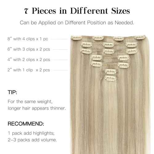 HOTBANANA Human Hair Clip in Hair Extensions, Ash Blonde Highlighted Platinum Blonde Hair Extensions 120g Clip in Hair Extensions Real Human Hair Straight Remy Hair Clip Ins 20 Inch 7pcs