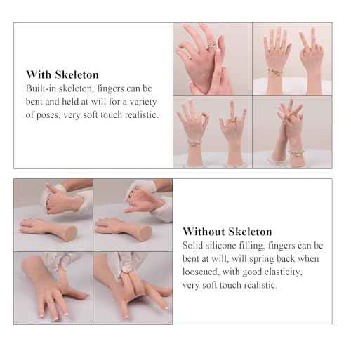 Silicone Realistic Female Hand Acrylic Nails Pratice Training For Nail Art Showing Jewelry Life Size Female Model Flexible Bendable (Pair Hand-Without Skeleton, Nude)