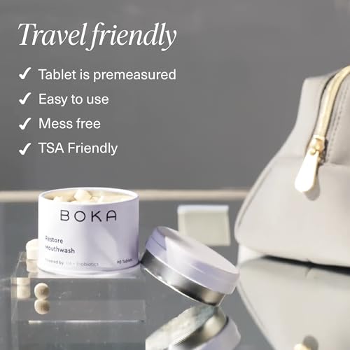 Boka Travel Size Mouthwash Tablets - Hydroxyapatite, Fluoride Free & Alcohol Free - Chewable Tablets to Freshen Breath, Kill Odor Quickly & Helps Remineralize Teeth - (Pack of 2, 90 Pcs, Mint)